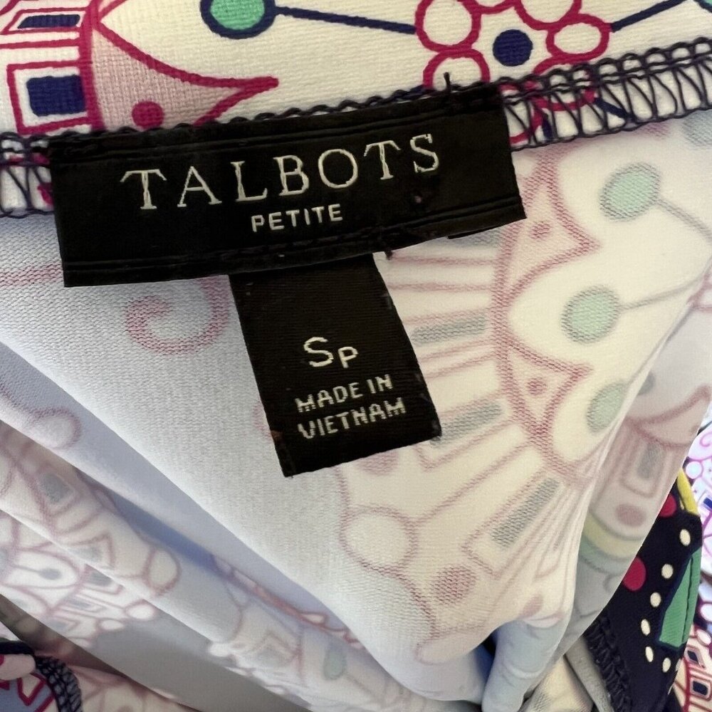 Talbots Size Small Petite 3/4 Sleeve Blue Pink Dress Button Detail Paisley - Picture 6 of 6